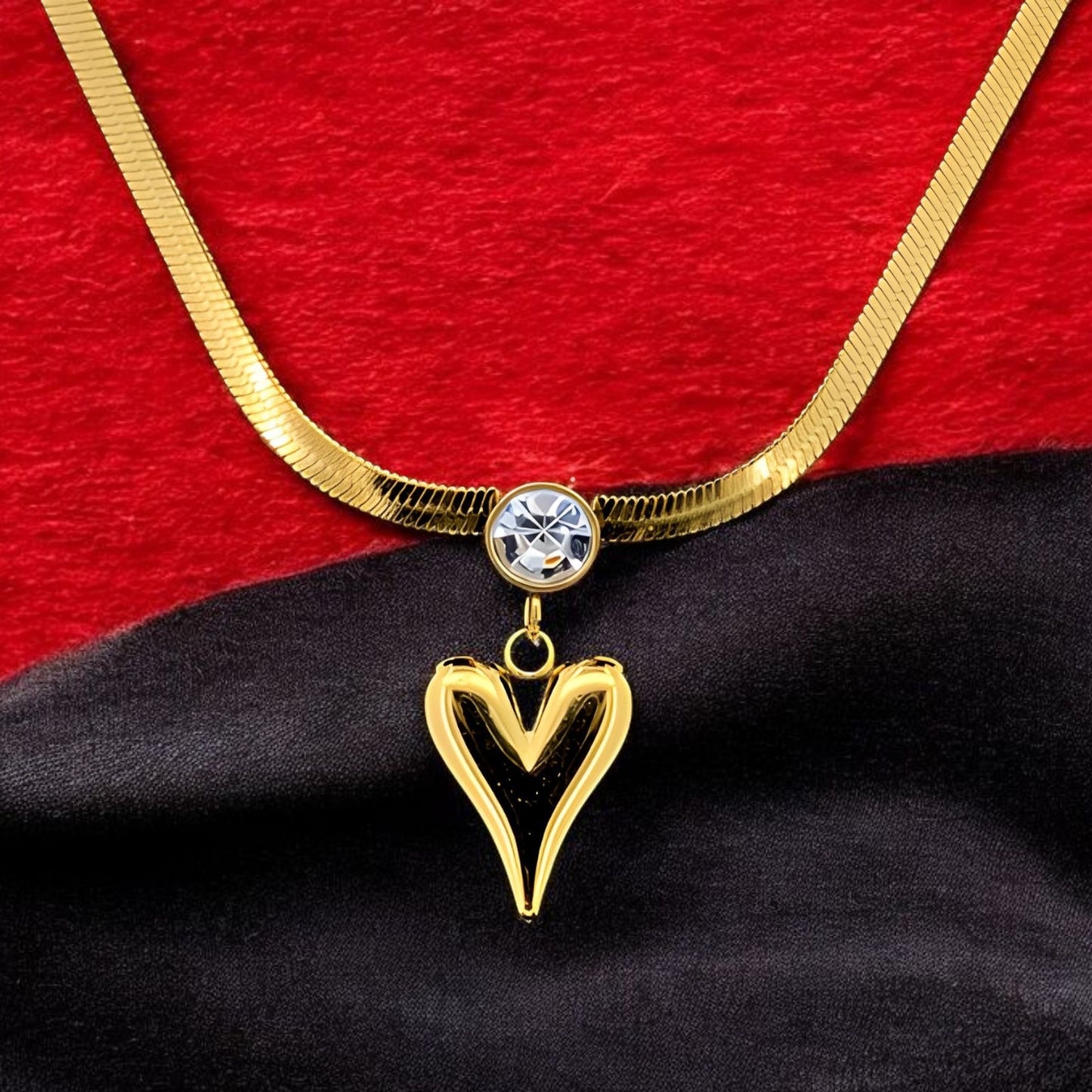 Gold Plated Heart Pendant Necklace with Crystal Charm