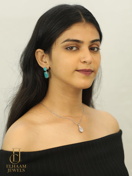 Aqua Blue Drop Diamond Earrings