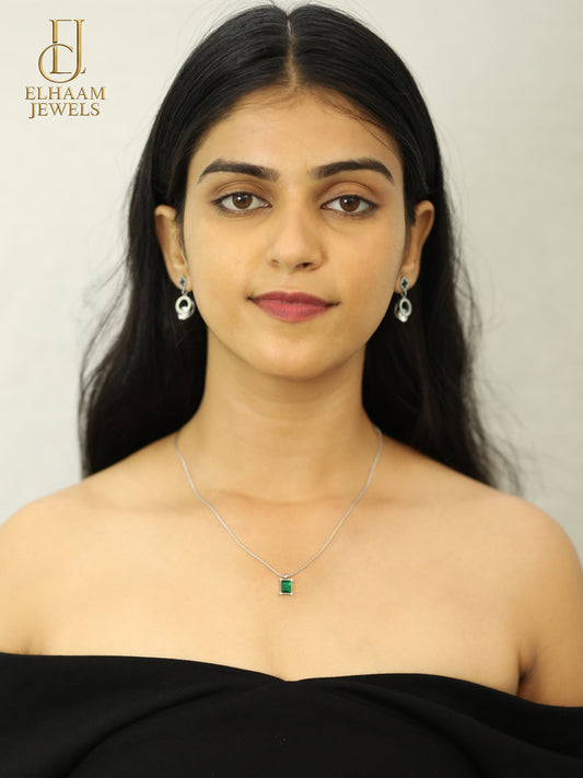 Emerald Green Stone Silver-Plated Pendant Necklace