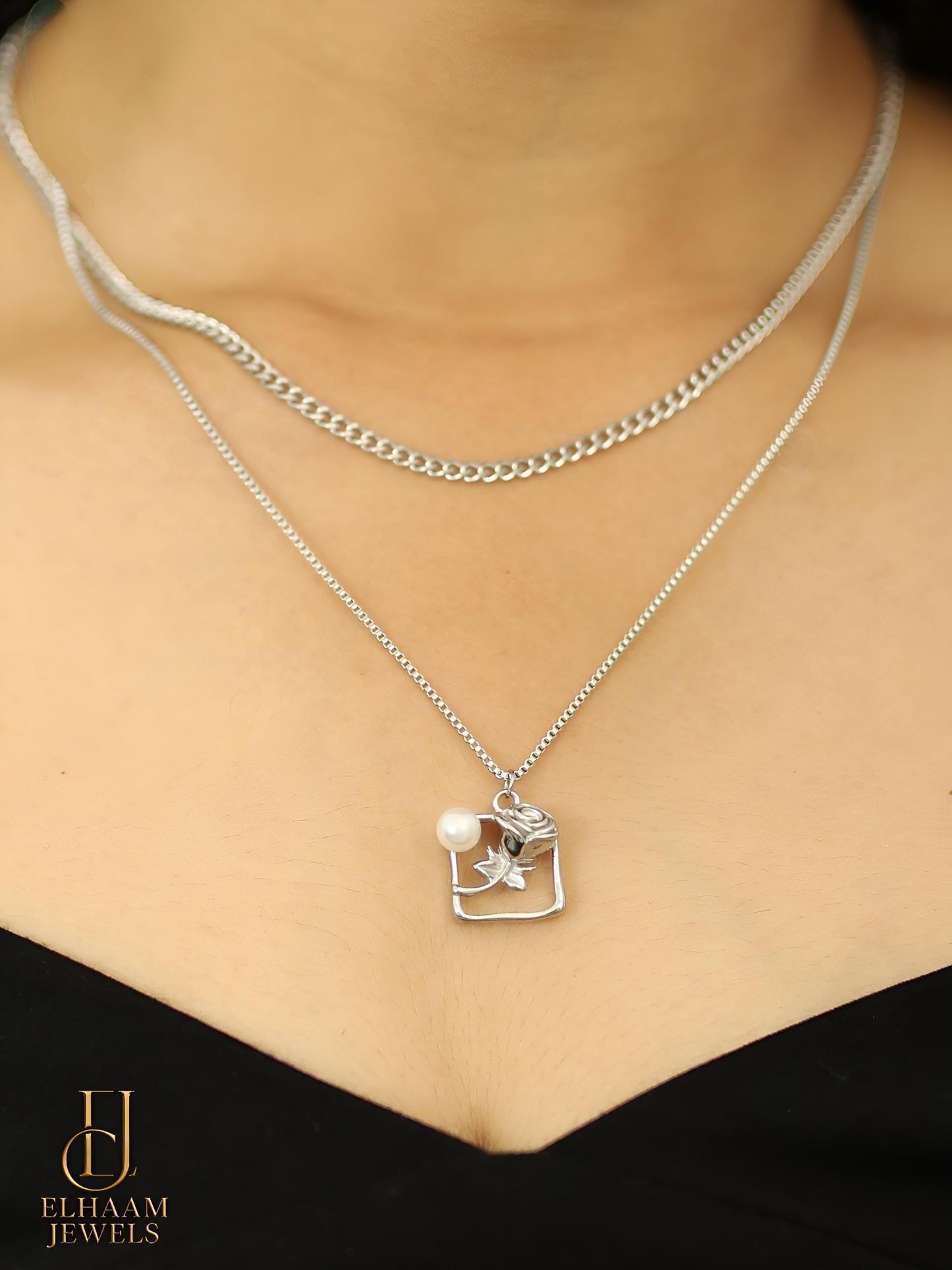 Pearl Rose Silver Plated Pendant Necklace for Women