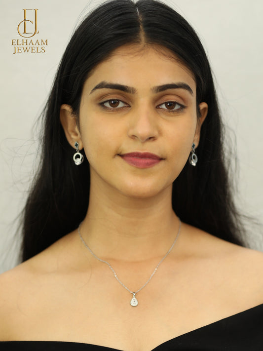 Silver Teardrop Crystal Pendant Necklace by Elhaam Jewels