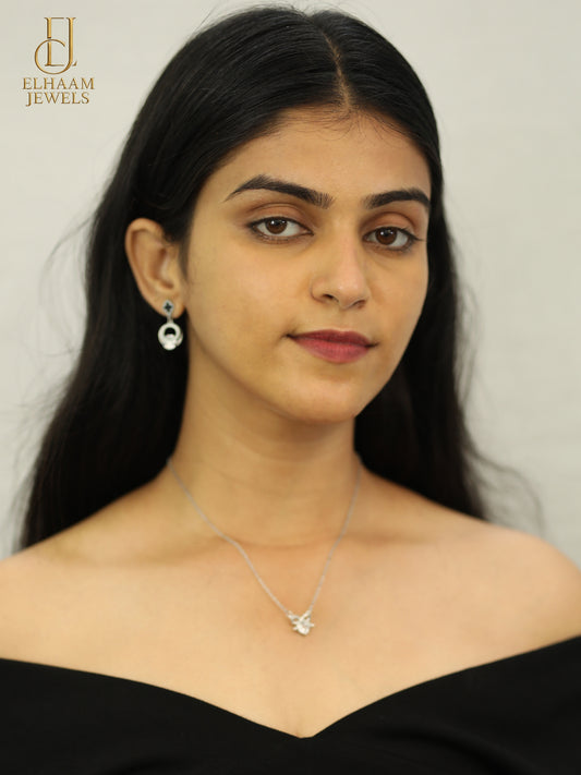 Silver Bowknot Crystal Pendant Necklace by Elhaam Jewels