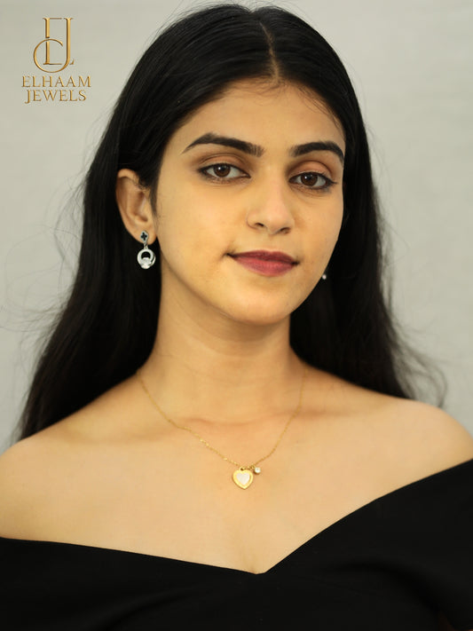 Golden Heart Love Pendant Necklace with Mother of Pearl & Crystal Charm