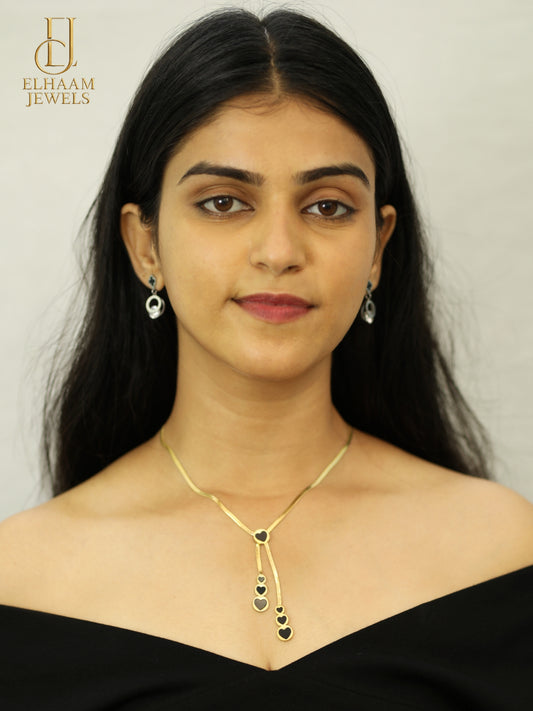 Black Heart Drop Gold-Plated Necklace for Women