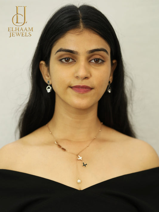 Butterfly Pearl Drop Necklace by Elhaam Jewels