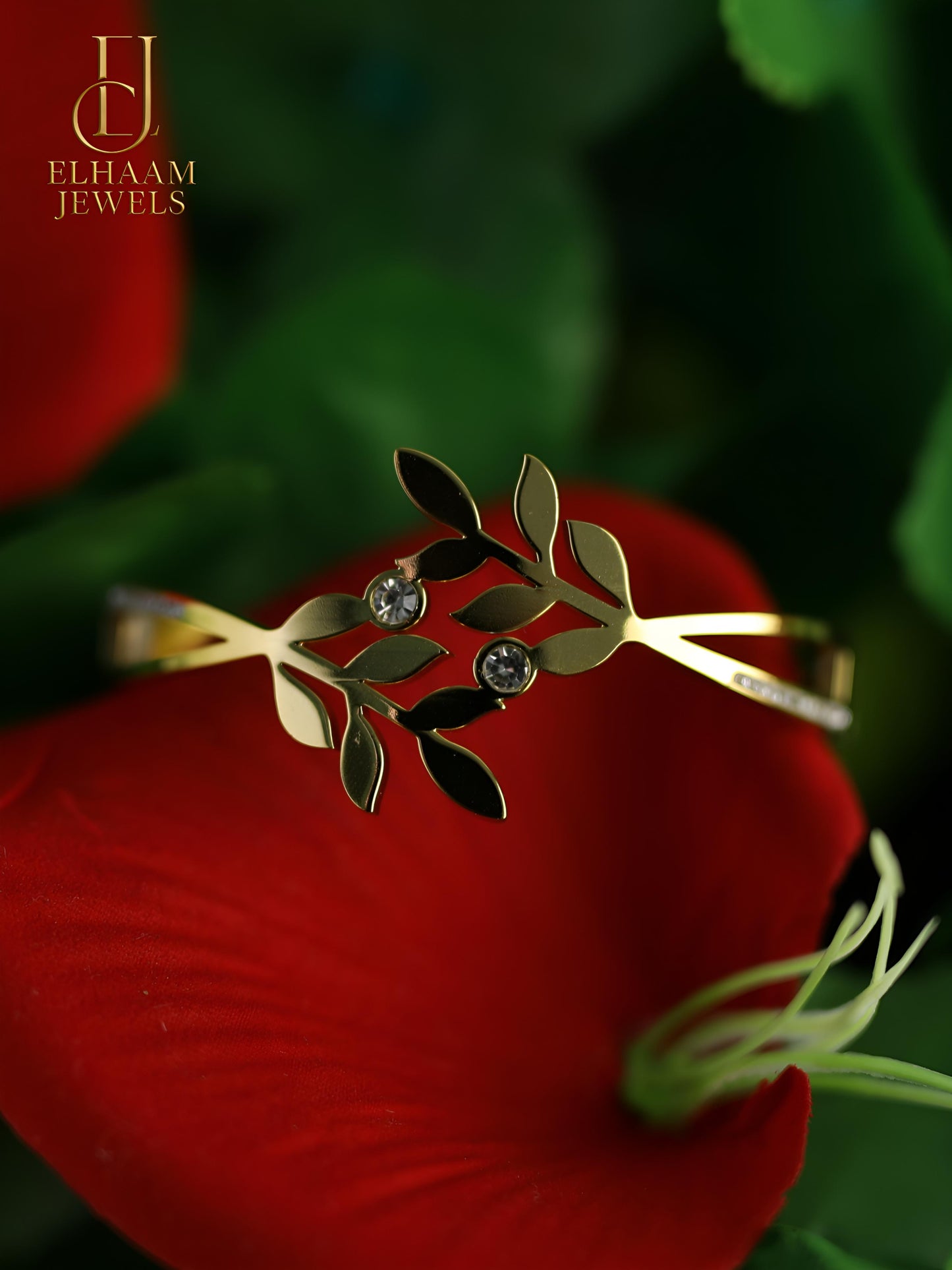 Golden Leaf Elegance Bracelet by Elhaam Jewels