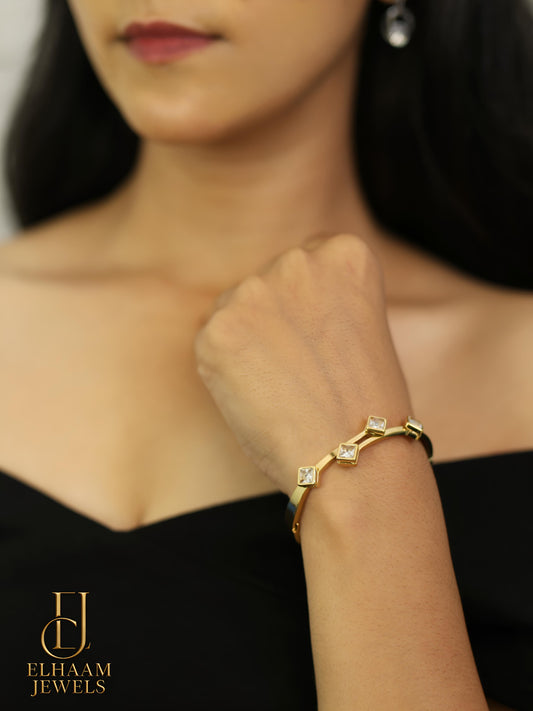 Golden Radiance Square Diamond Stone Bracelet by Elhaam Jewels