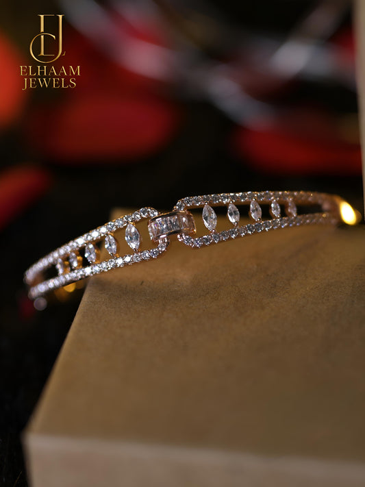 Crystal Shine Dual Band Gold-Plated Bangle by Elhaam Jewels