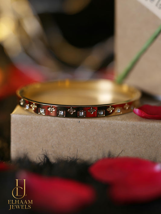 Royal Grace Gold-Plated Stone Studded Bangle by Elhaam Jewels
