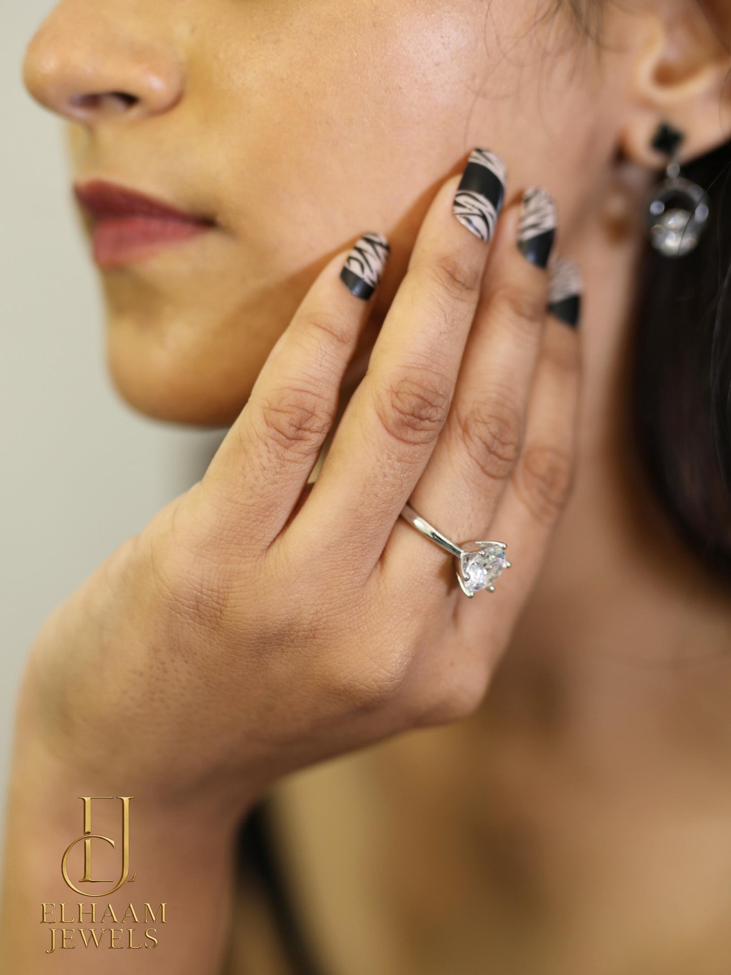Classic Round Solitaire Silver Ring by Elhaam Jewels