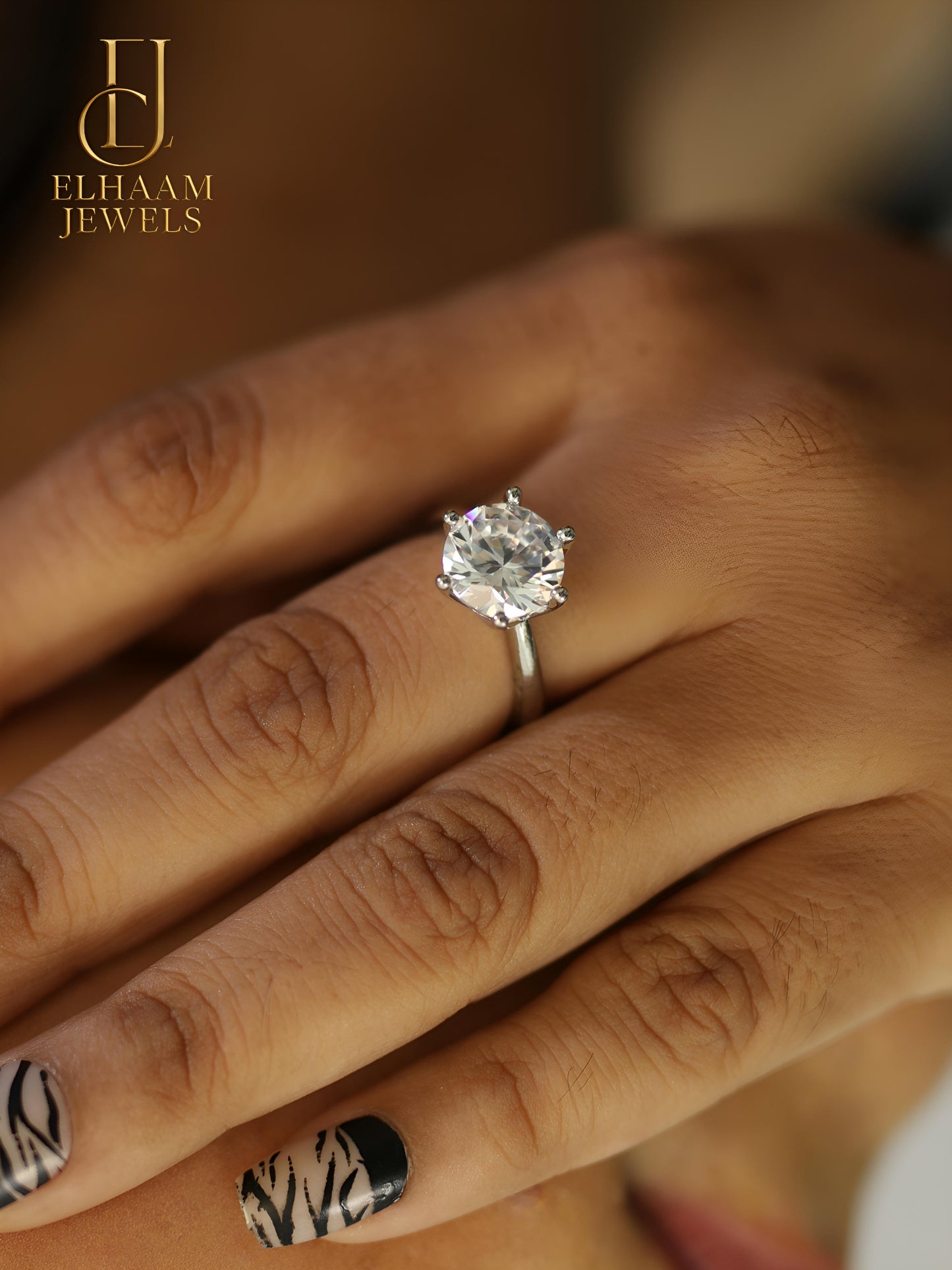 Classic Round Solitaire Silver Ring by Elhaam Jewels