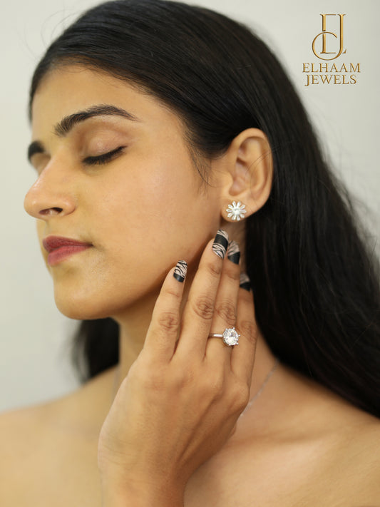 Classic Round Solitaire Silver Ring by Elhaam Jewels