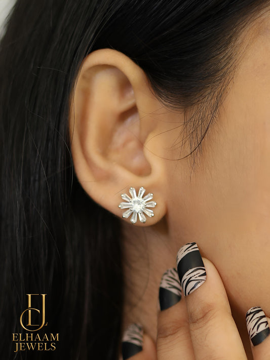 Silver Starburst Pendant with Earrings Necklace set