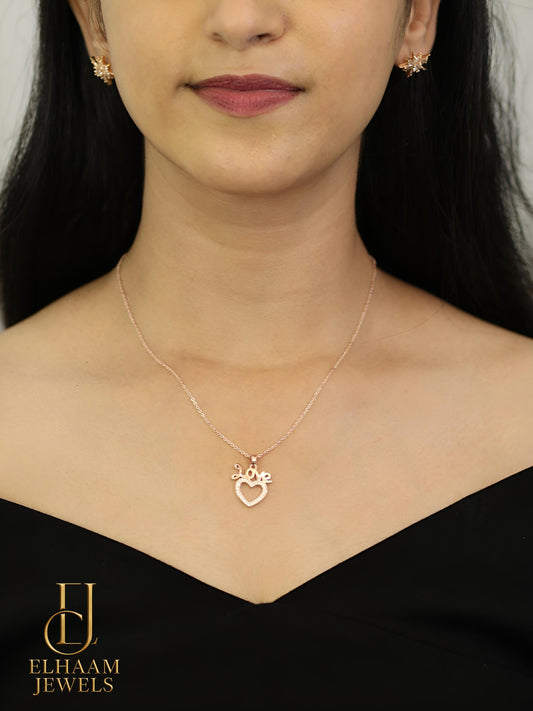 Love on Heart Rose Gold Pendant Necklace