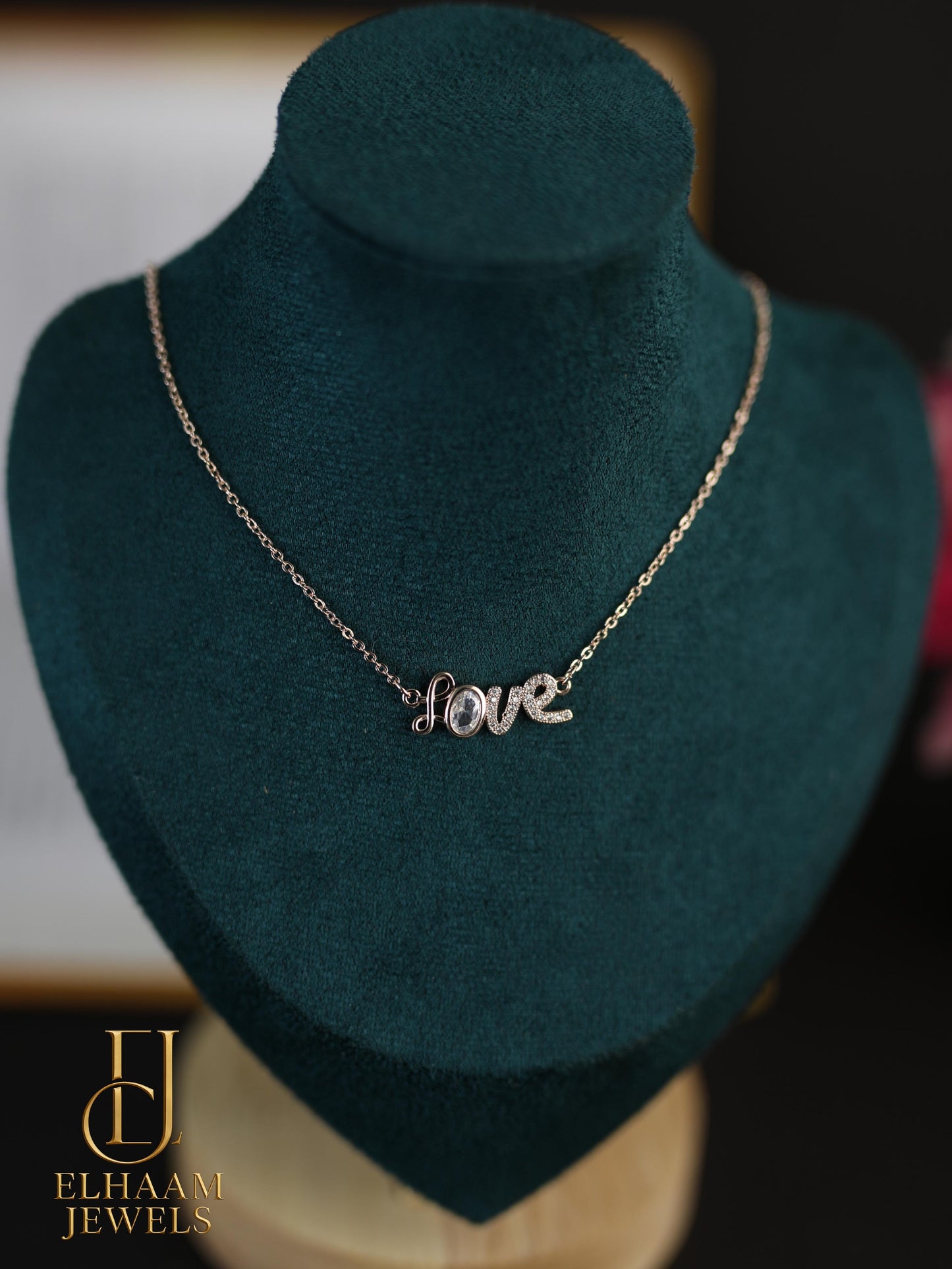 Love Script Diamond Rose Gold Necklace