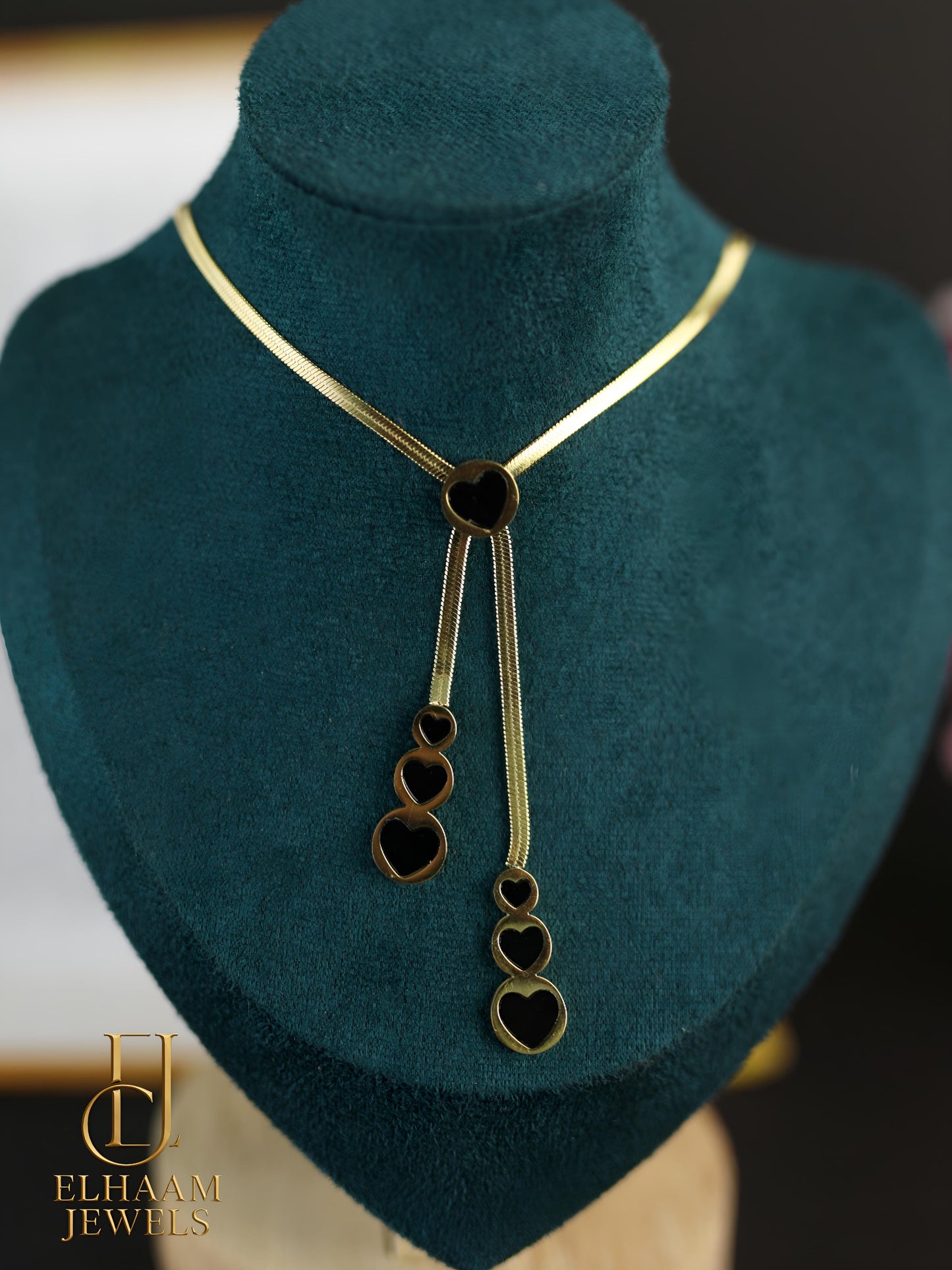 Black Heart Drop Gold-Plated Necklace for Women