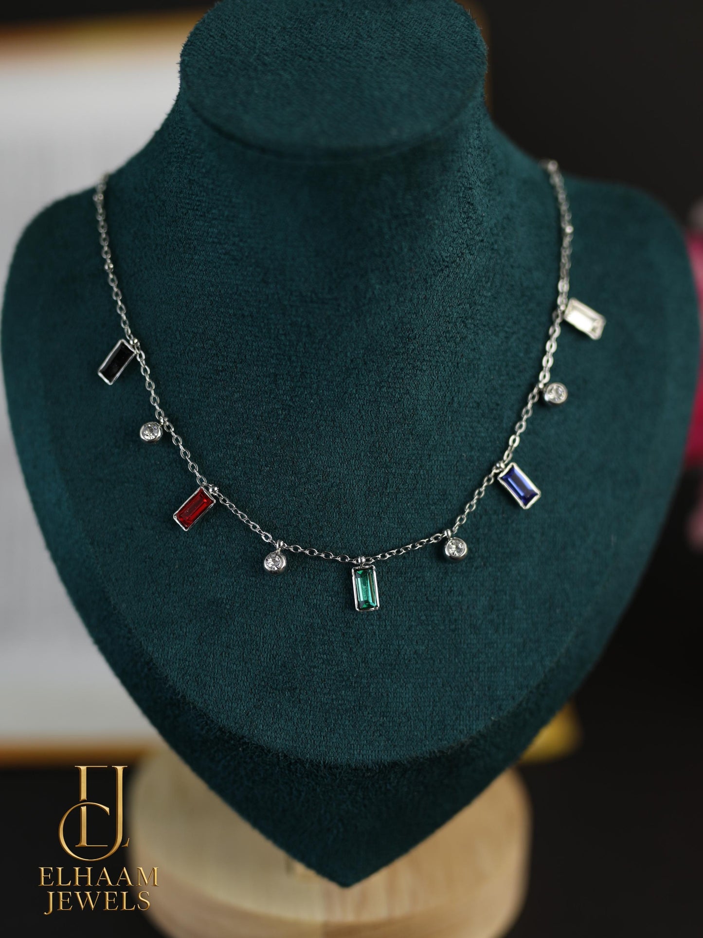 Multicolored Gemstone Charm Necklace