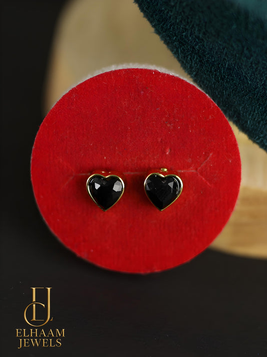 Black Heart Golden Pendant Necklace & Stud Earring Set