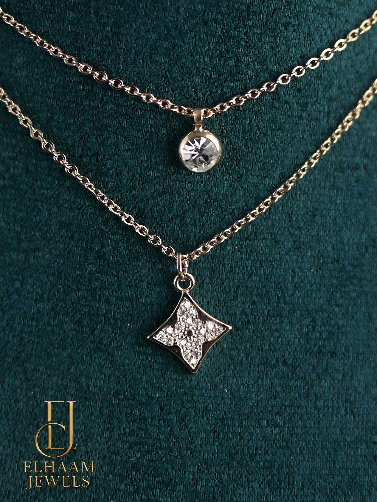 Diamond Layered Star Rose Gold Pendants Necklace