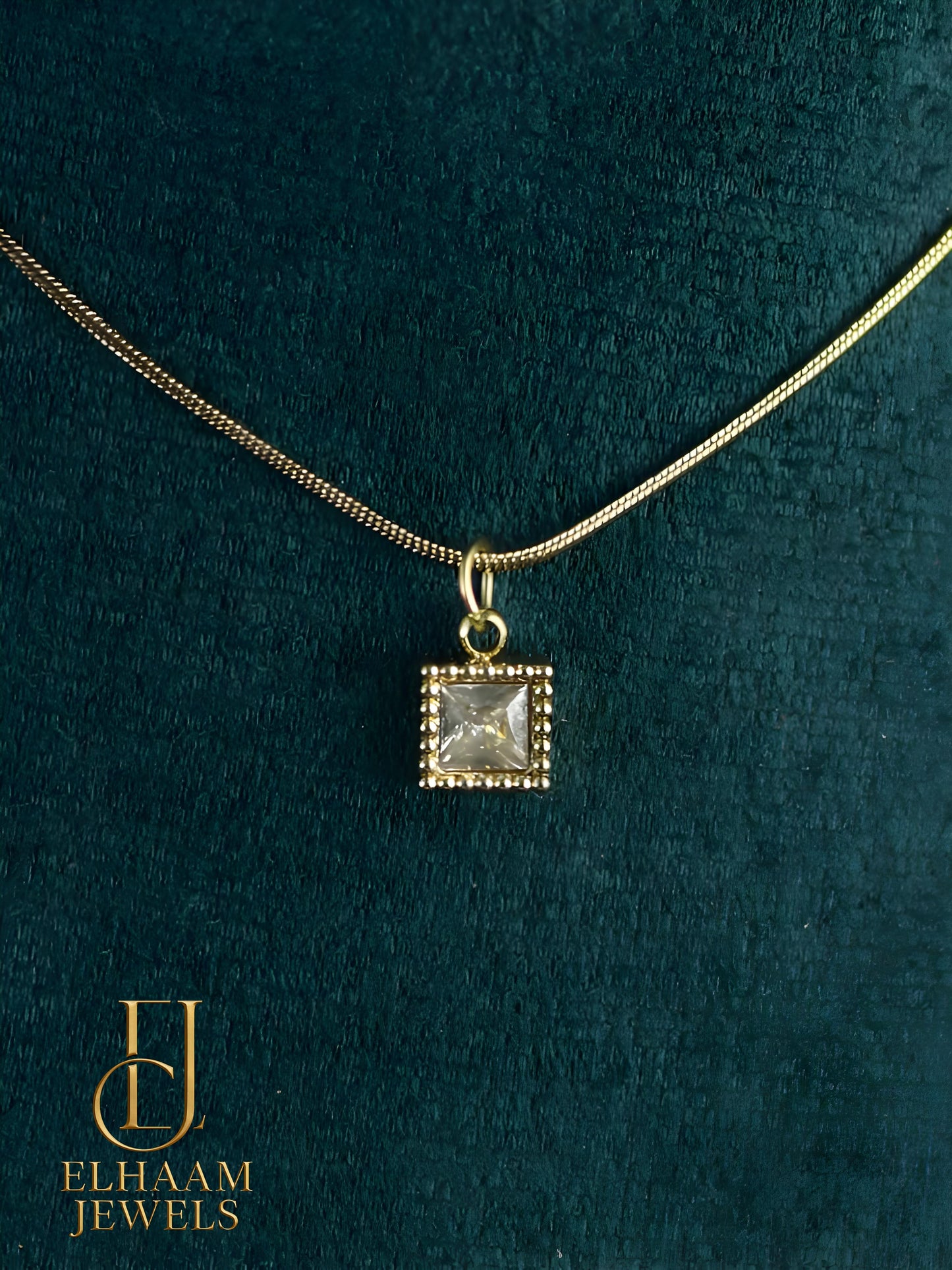 Minimalist Square Solitaire Necklace and Stud Earring Set (18k gold plated)