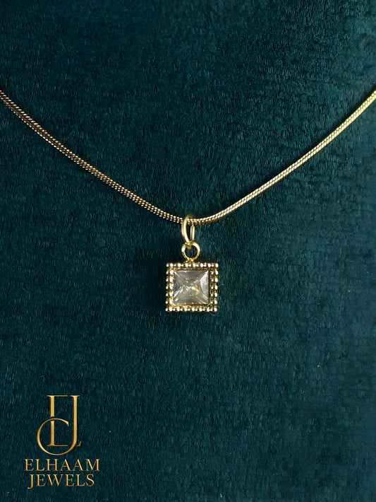 Minimalist Square Solitaire Necklace and Stud Earring Set (18k gold plated)