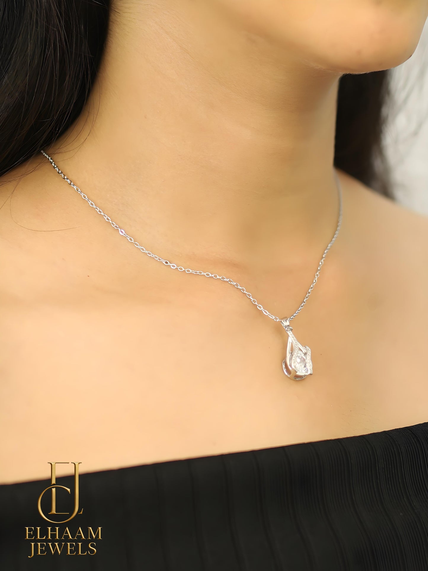 Silver Plated Crystal Teardrop Pendant Necklace