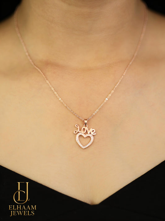 Love on Heart Rose Gold Pendant Necklace