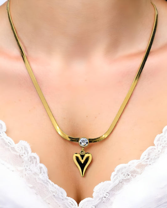 Gold Plated Heart Pendant Necklace with Crystal Charm
