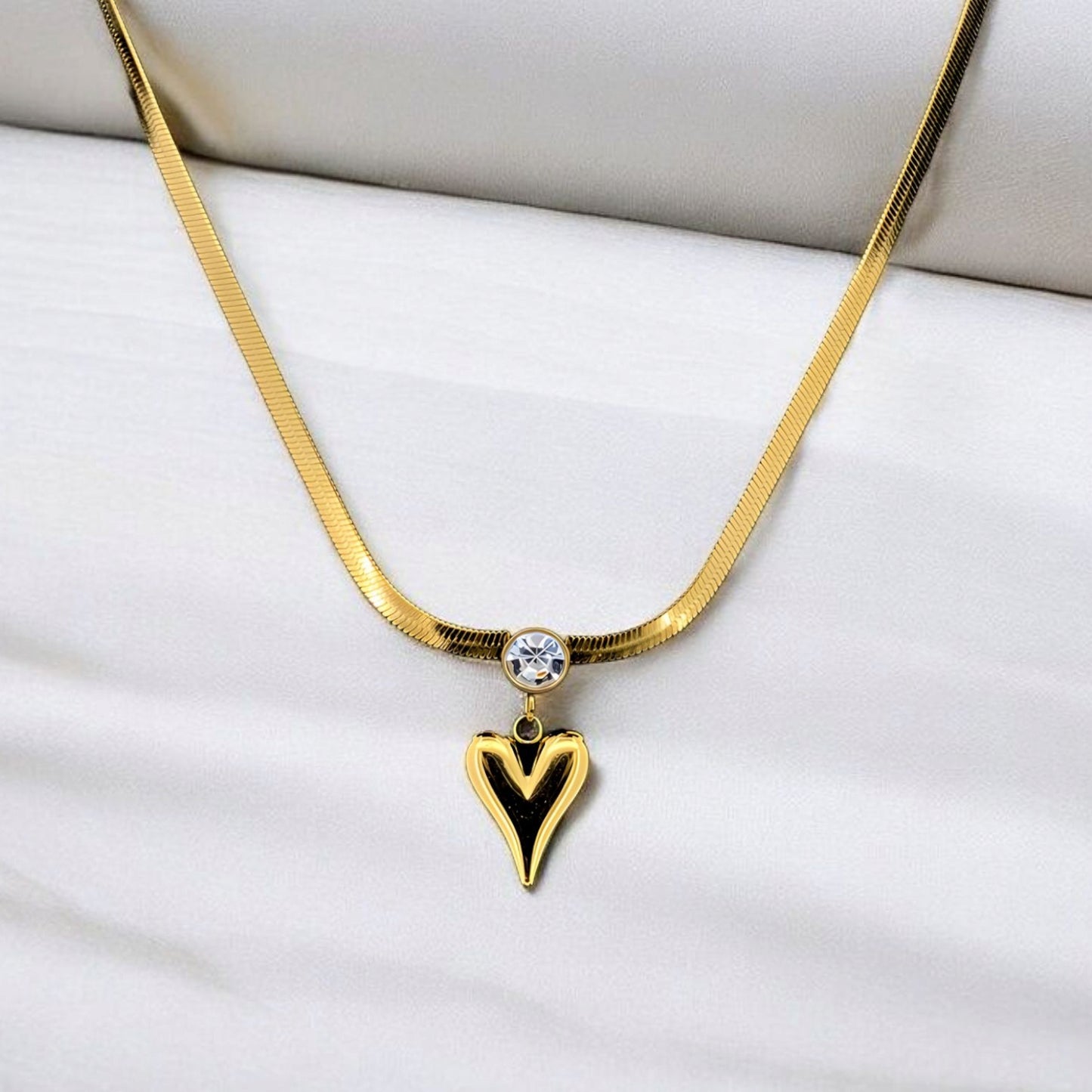 Gold Plated Heart Pendant Necklace with Crystal Charm