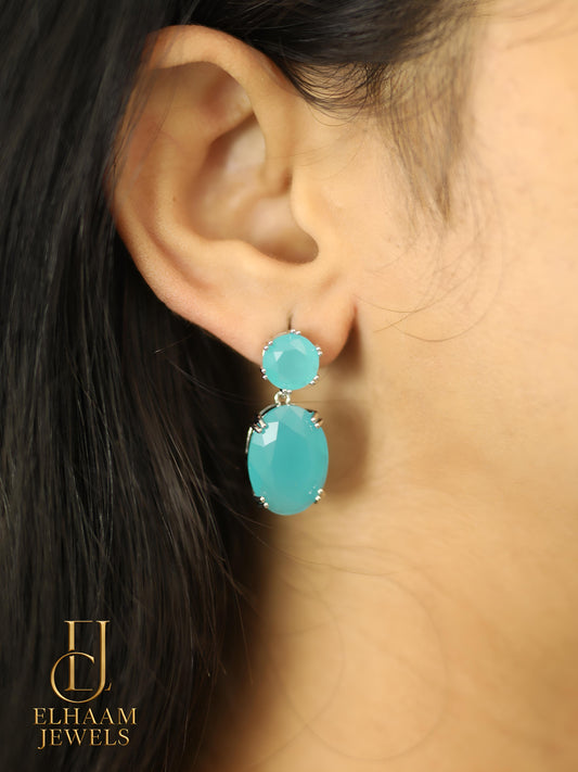 Aqua Blue Drop Diamond Earrings