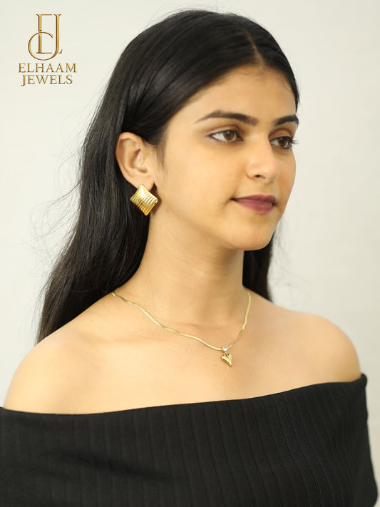 Gold Plated Heart Pendant Necklace with Crystal Charm