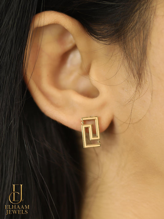 Golden Geometric Rectangle Stud Earrings for Women