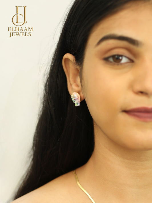 Floral Pearl Stud Earrings for Women – Elegant Enamel Design