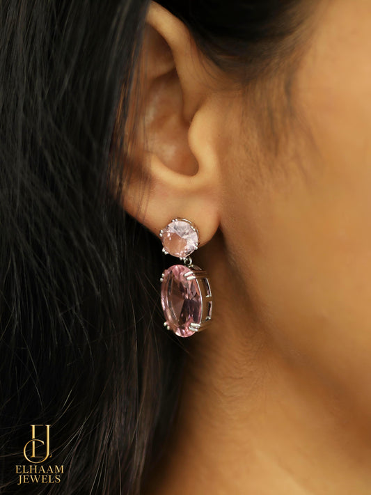 Elegant Pink Crystal Drop Earrings for Women – Silver Plated
