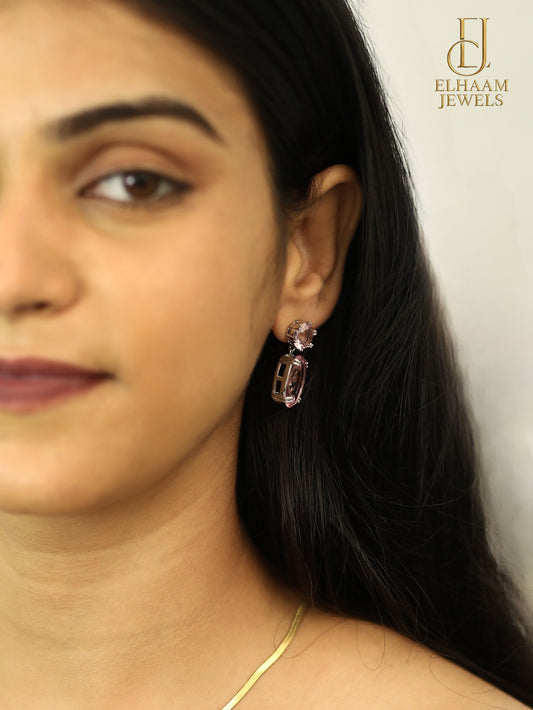 Elegant Pink Crystal Drop Earrings for Women – Silver Plated