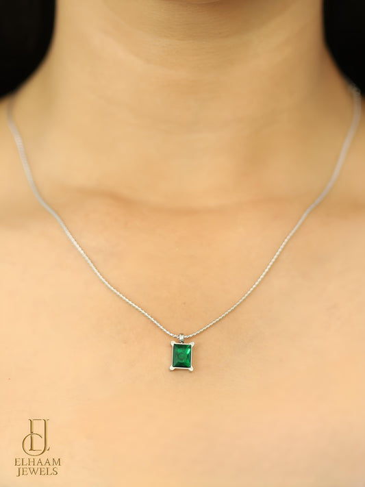 Emerald Green Stone Silver-Plated Pendant Necklace