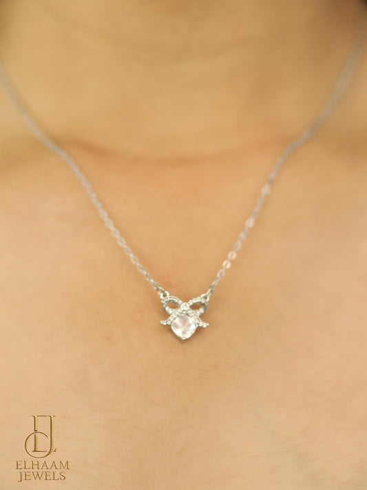 Silver Bowknot Crystal Pendant Necklace by Elhaam Jewels