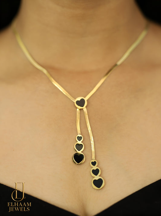 Black Heart Drop Gold-Plated Necklace for Women