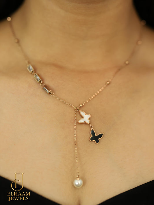 Butterfly Pearl Drop Necklace by Elhaam Jewels
