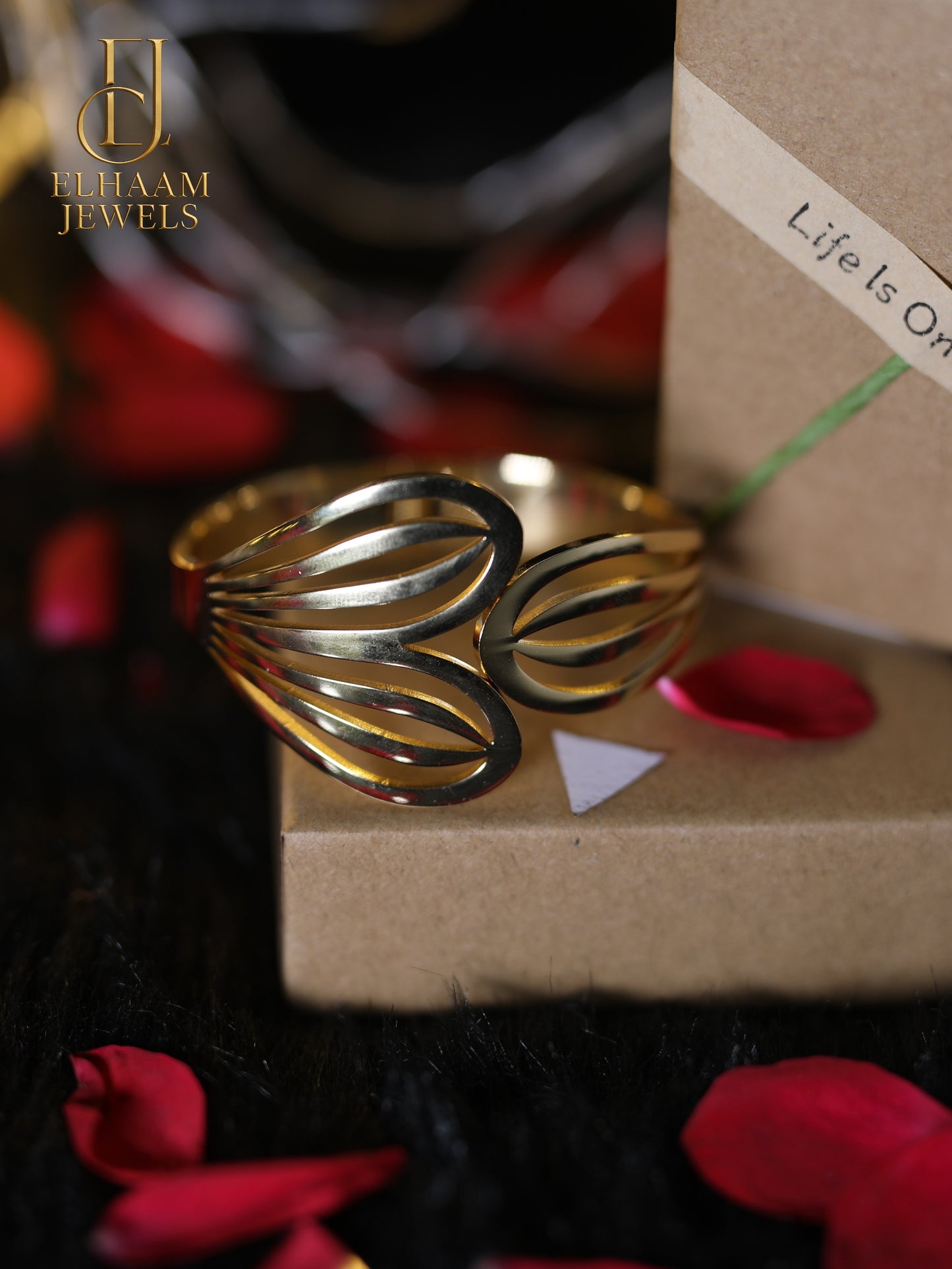 Golden Heart Cut-Out Bracelet by Elhaam Jewels