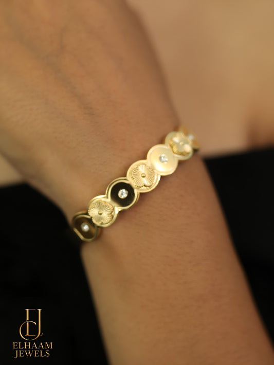 Golden Bloom Coin Design Bangle by Elhaam Jewels