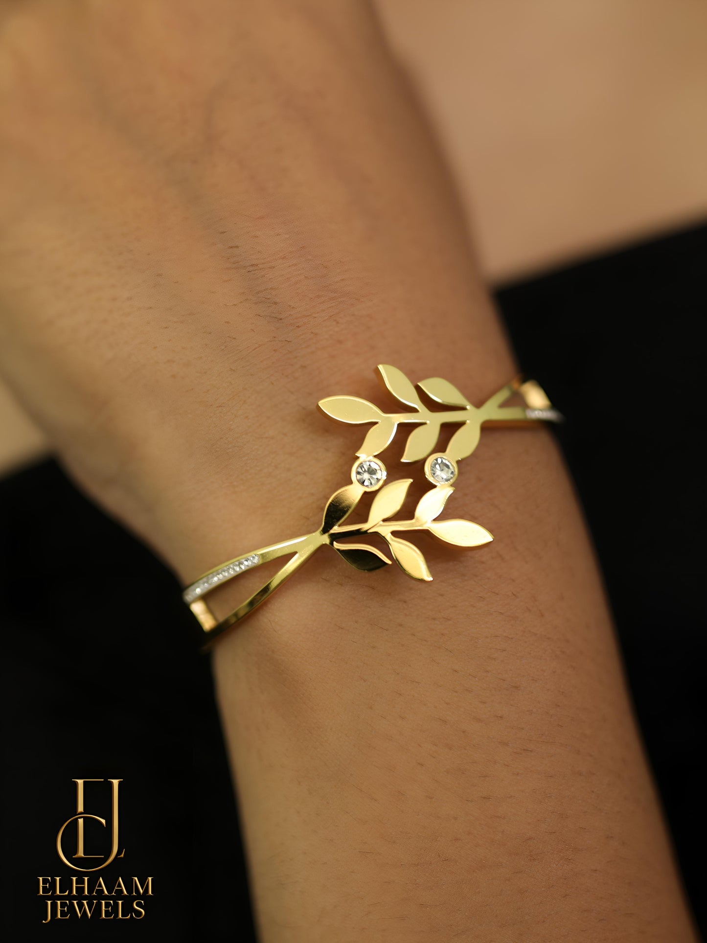 Golden Leaf Elegance Bracelet by Elhaam Jewels