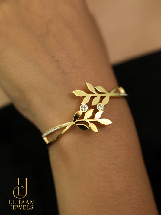 Golden Leaf Elegance Bracelet by Elhaam Jewels