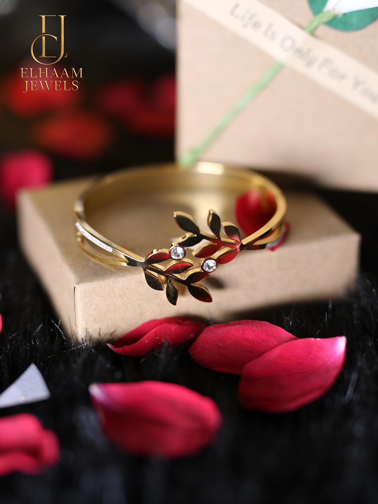 Golden Leaf Elegance Bracelet by Elhaam Jewels
