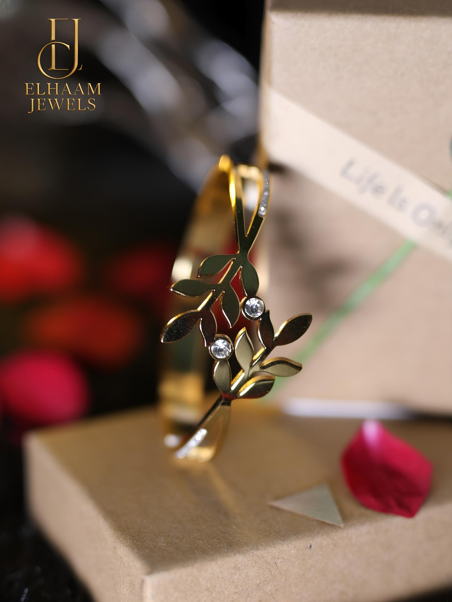 Golden Leaf Elegance Bracelet by Elhaam Jewels