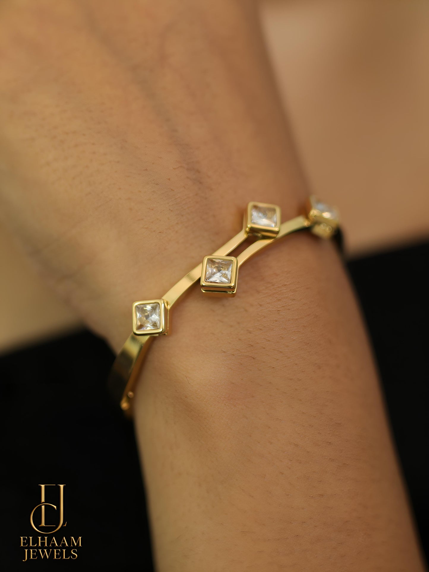 Golden Radiance Square Diamond Stone Bracelet by Elhaam Jewels