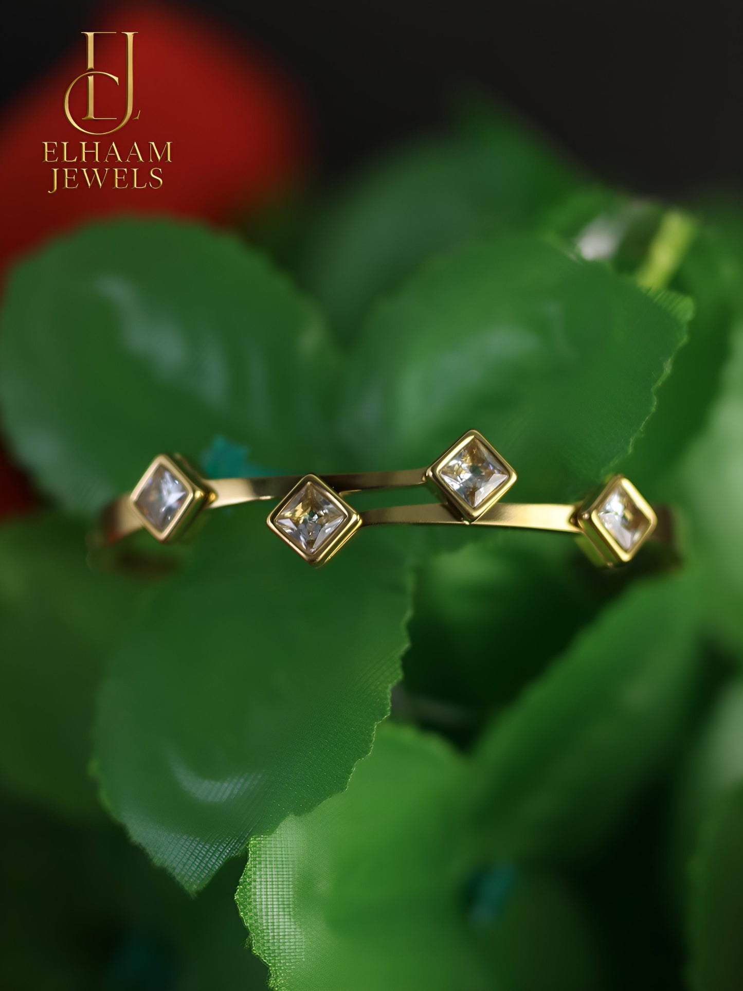 Golden Radiance Square Diamond Stone Bracelet by Elhaam Jewels