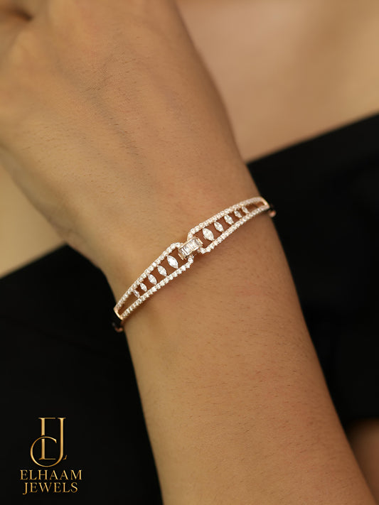 Crystal Shine Dual Band Gold-Plated Bangle by Elhaam Jewels