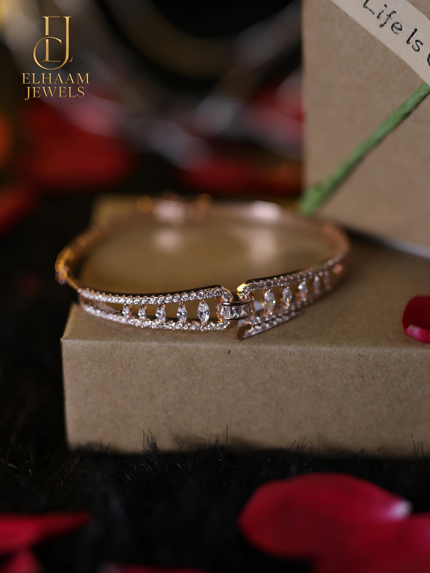 Crystal Shine Dual Band Gold-Plated Bangle by Elhaam Jewels