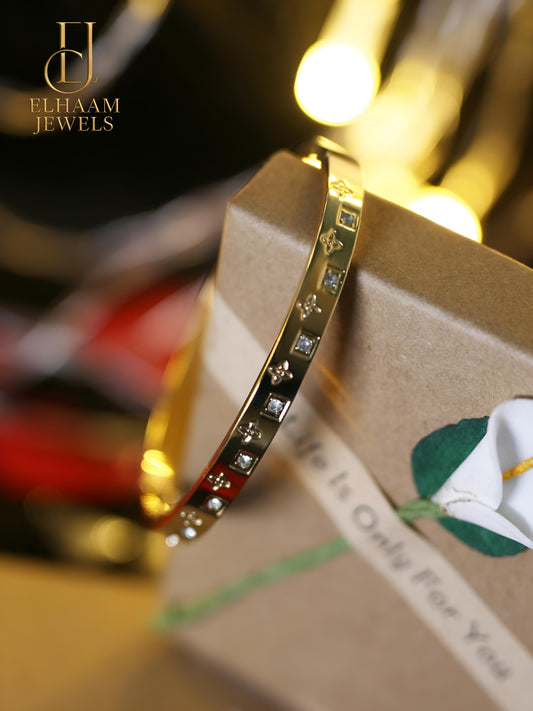 Royal Grace Gold-Plated Stone Studded Bangle by Elhaam Jewels